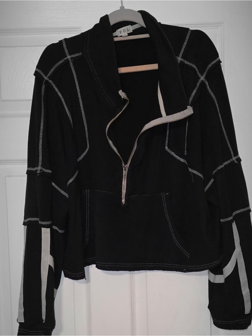 POL Black Pullover with White Label and Pale Pink Trim